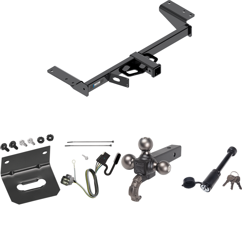 Fits 2017-2019 Cadillac XT5 Trailer Hitch Tow PKG w/ 4-Flat Wiring + Triple Ball Tactical Ball Mount 1-7/8" & 2" & 2-5/16" Balls w/ Tow Hook + Tactical Dogbone Lock + Wiring Bracket (Excludes: Platinum Models) By Reese Towpower