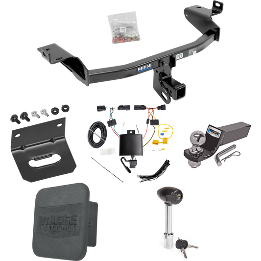 Fits 2019-2023 Jeep Cherokee Trailer Hitch Tow PKG w/ 4-Flat Wiring + Starter Kit Ball Mount w/ 2" Drop & 2" Ball + 1-7/8" Ball + Wiring Bracket + Hitch Lock + Hitch Cover By Reese Towpower