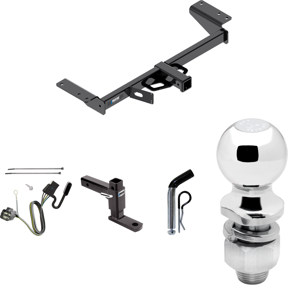 Fits 2017-2019 Cadillac XT5 Trailer Hitch Tow PKG w/ 4-Flat Wiring Harness + Adjustable Drop Rise Ball Mount + Pin/Clip + 2" Ball (Excludes: Platinum Models) By Reese Towpower