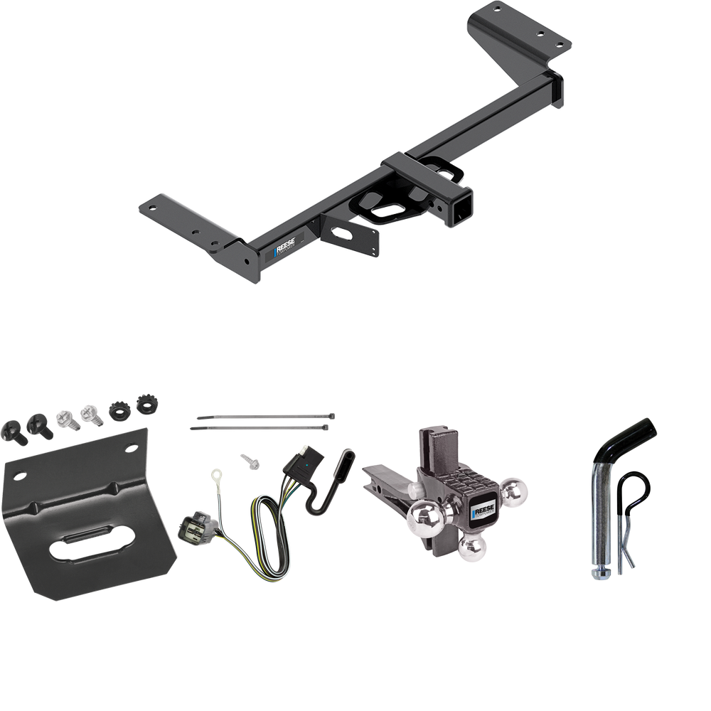 Fits 2020-2023 Cadillac XT5 Trailer Hitch Tow PKG w/ 4-Flat Wiring Harness + Adjustable Drop Rise Triple Ball Ball Mount 1-7/8" & 2" & 2-5/16" Trailer Balls + Pin/Clip + Wiring Bracket By Reese Towpower