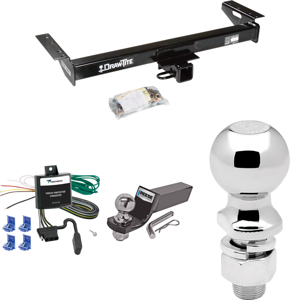 Fits 1984-1996 Jeep Cherokee Trailer Hitch Tow PKG w/ 4-Flat Wiring + Starter Kit Ball Mount w/ 2" Drop & 2" Ball + 2-5/16" Ball By Draw-Tite