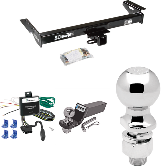 Fits 1984-1996 Jeep Cherokee Trailer Hitch Tow PKG w/ 4-Flat Wiring + Starter Kit Ball Mount w/ 2" Drop & 2" Ball + 2-5/16" Ball By Draw-Tite