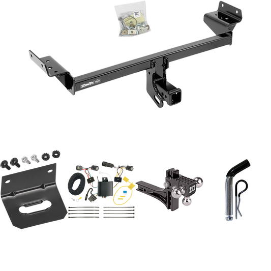 Fits 2015-2018 Ford Edge Trailer Hitch Tow PKG w/ 4-Flat Wiring Harness + Adjustable Drop Rise Triple Ball Ball Mount 1-7/8" & 2" & 2-5/16" Trailer Balls + Pin/Clip + Wiring Bracket (For Titanium and Sport Models) By Draw-Tite