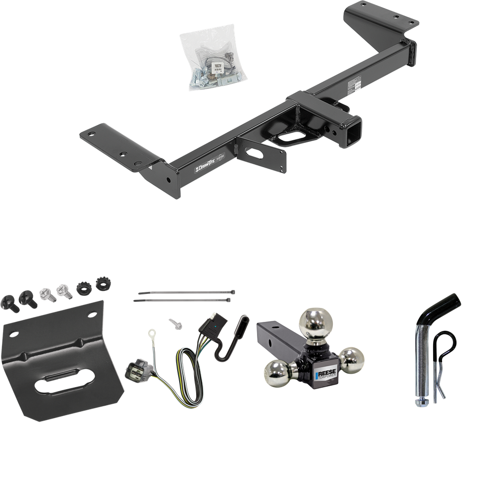 Fits 2020-2023 Cadillac XT5 Trailer Hitch Tow PKG w/ 4-Flat Wiring Harness + Triple Ball Ball Mount 1-7/8" & 2" & 2-5/16" Trailer Balls + Pin/Clip + Wiring Bracket By Draw-Tite