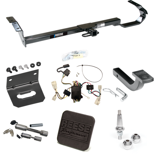 Fits 2002-2006 Toyota Camry Trailer Hitch Tow PKG w/ 4-Flat Wiring Harness + Draw-Bar + Interchangeable 1-7/8" & 2" Balls + Wiring Bracket + Hitch Cover + Dual Hitch & Coupler Locks (For Sedan Models) By Reese Towpower