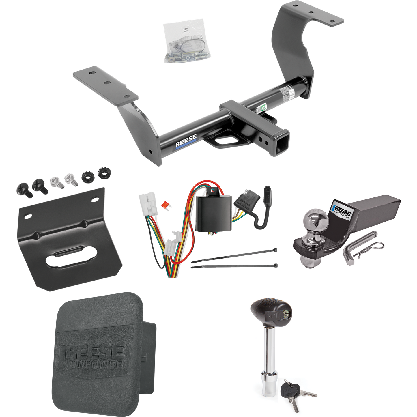 Fits 2014-2018 Subaru Forester Trailer Hitch Tow PKG w/ 4-Flat Wiring + Starter Kit Ball Mount w/ 2" Drop & 2" Ball + 1-7/8" Ball + Wiring Bracket + Hitch Lock + Hitch Cover By Reese Towpower