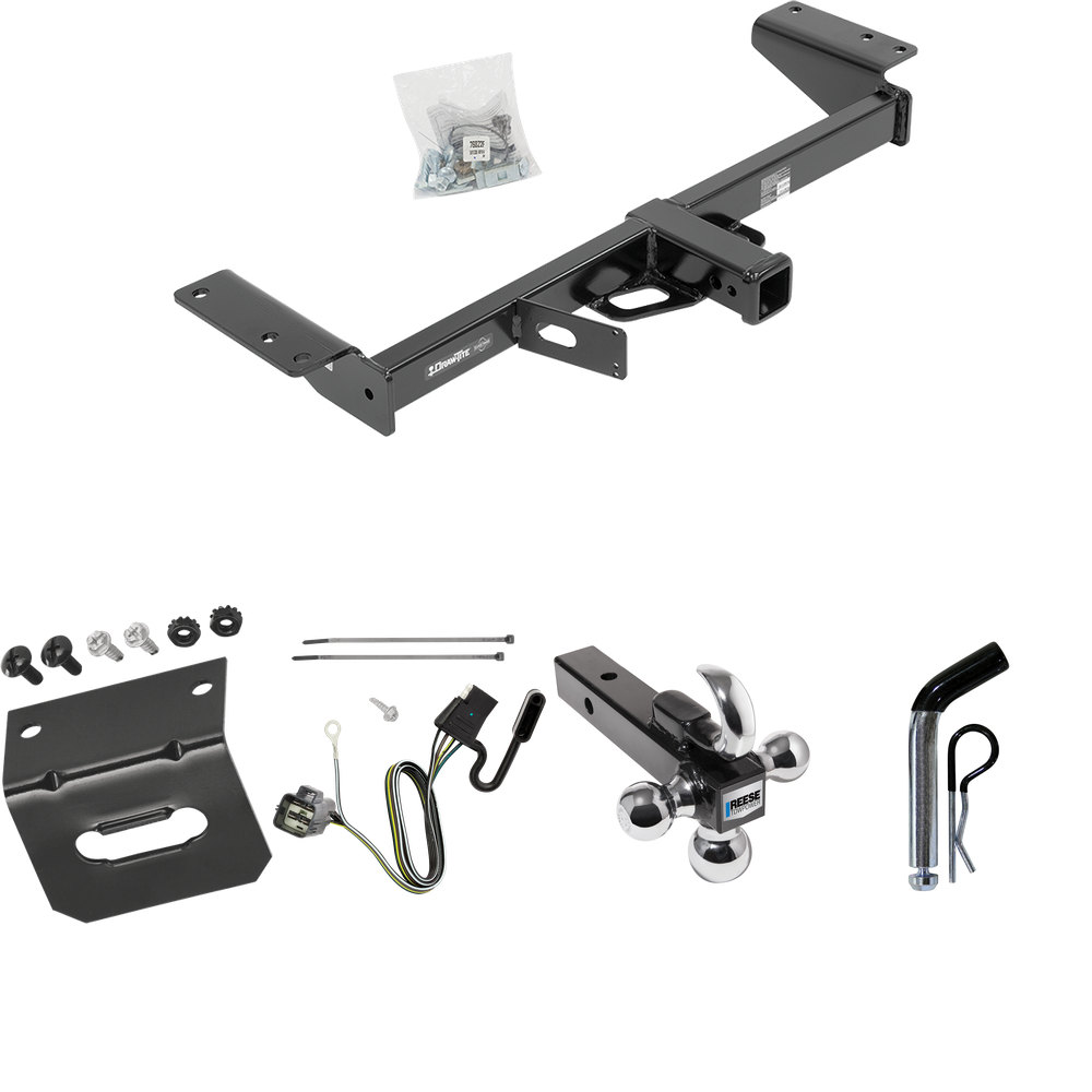 Fits 2017-2019 Cadillac XT5 Trailer Hitch Tow PKG w/ 4-Flat Wiring Harness + Triple Ball Ball Mount 1-7/8" & 2" & 2-5/16" Trailer Balls w/ Tow Hook + Pin/Clip + Wiring Bracket (Excludes: Platinum Models) By Draw-Tite