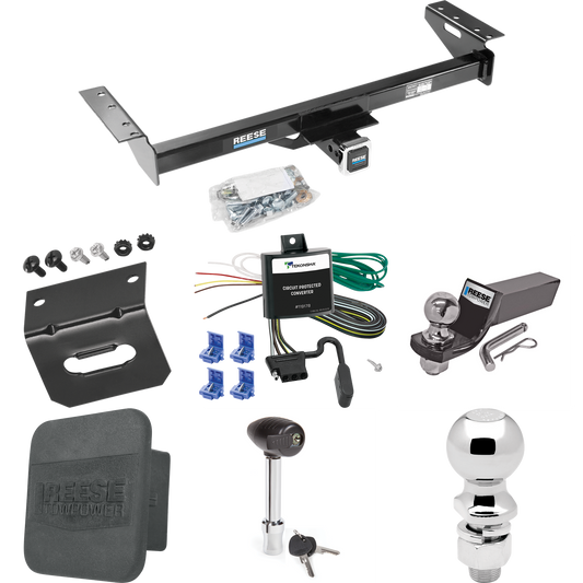 Fits 1984-1990 Jeep Wagoneer Trailer Hitch Tow PKG w/ 4-Flat Wiring + Starter Kit Ball Mount w/ 2" Drop & 2" Ball + 2-5/16" Ball + Wiring Bracket + Hitch Lock + Hitch Cover By Reese Towpower