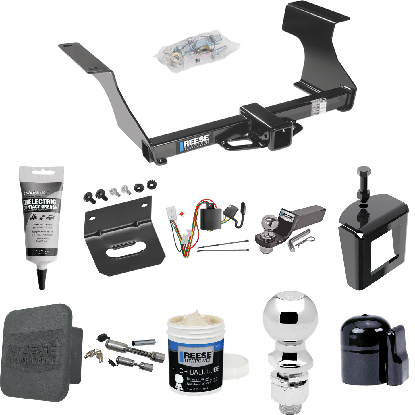 Fits 2009-2013 Subaru Forester Trailer Hitch Tow PKG w/ 4-Flat Wiring + Starter Kit Ball Mount w/ 2" Drop & 2" Ball + 2-5/16" Ball + Wiring Bracket + Dual Hitch & Coupler Locks + Hitch Cover + Wiring Tester + Ball Lube +Electric Grease + Ball Wrench