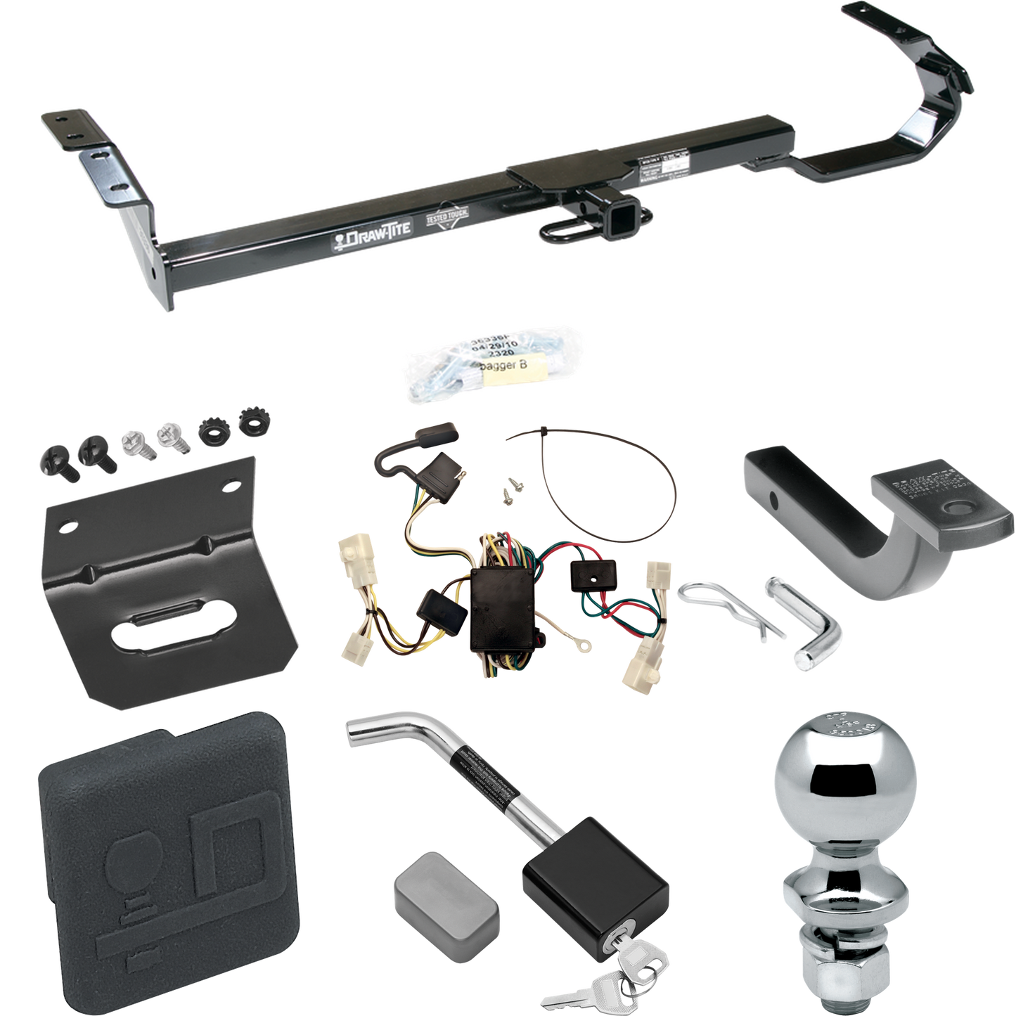 Fits 2002-2006 Toyota Camry Trailer Hitch Tow PKG w/ 4-Flat Wiring Harness + Draw-Bar + 2" Ball + Wiring Bracket + Hitch Cover + Hitch Lock (For Sedan Models) By Draw-Tite