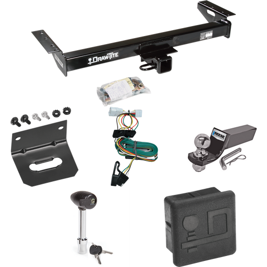 Se adapta al paquete de enganche de remolque Jeep Cherokee 1997-2001 con cableado plano de 4 + kit de montaje de bola de inicio con caída de 2" y bola de 2" + soporte de cableado + bloqueo de enganche + cubierta de enganche de Draw-Tite