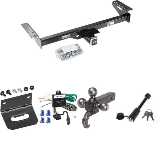 Fits 1984-1996 Jeep Cherokee Trailer Hitch Tow PKG w/ 4-Flat Wiring + Triple Ball Tactical Ball Mount 1-7/8" & 2" & 2-5/16" Balls w/ Tow Hook + Tactical Dogbone Lock + Wiring Bracket By Reese Towpower