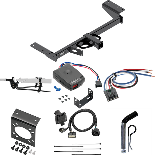 Fits 2020-2023 Cadillac XT5 Trailer Hitch Tow PKG w/ 8K Round Bar Weight Distribution Hitch w/ 2-5/16" Ball + Pin/Clip + Pro Series Pilot Brake Control + Generic BC Wiring Adapter + 7-Way RV Wiring By Reese Towpower