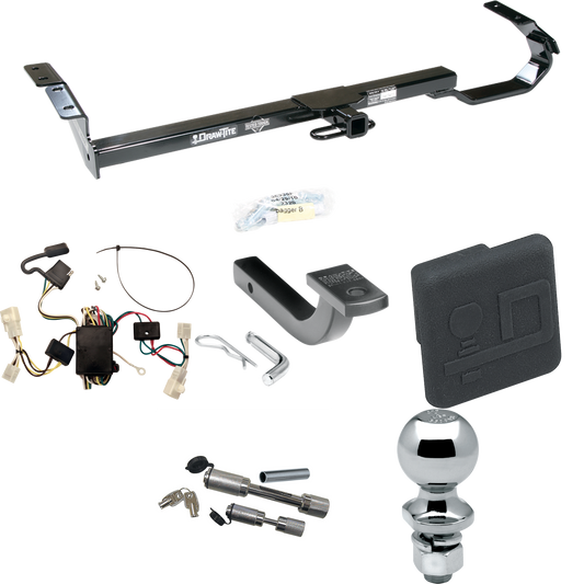 Fits 2002-2006 Toyota Camry Trailer Hitch Tow PKG w/ 4-Flat Wiring Harness + Draw-Bar + 2" Ball + Hitch Cover + Dual Hitch & Coupler Locks (For Sedan Models) By Draw-Tite