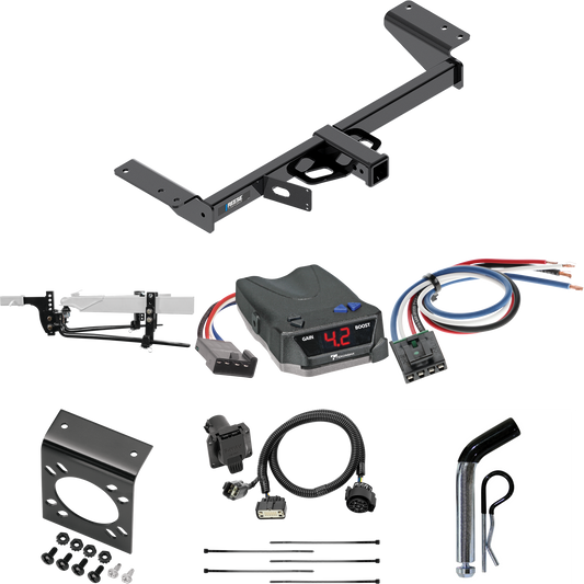 Fits 2020-2023 Cadillac XT5 Trailer Hitch Tow PKG w/ 8K Round Bar Weight Distribution Hitch w/ 2-5/16" Ball + Pin/Clip + Tekonsha BRAKE-EVN Brake Control + Generic BC Wiring Adapter + 7-Way RV Wiring By Reese Towpower