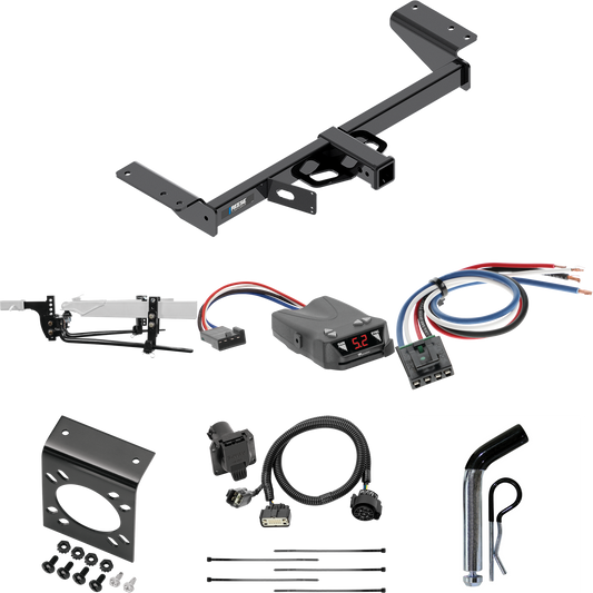 Fits 2020-2023 Cadillac XT5 Trailer Hitch Tow PKG w/ 8K Round Bar Weight Distribution Hitch w/ 2-5/16" Ball + Pin/Clip + Tekonsha Brakeman IV Brake Control + Generic BC Wiring Adapter + 7-Way RV Wiring By Reese Towpower