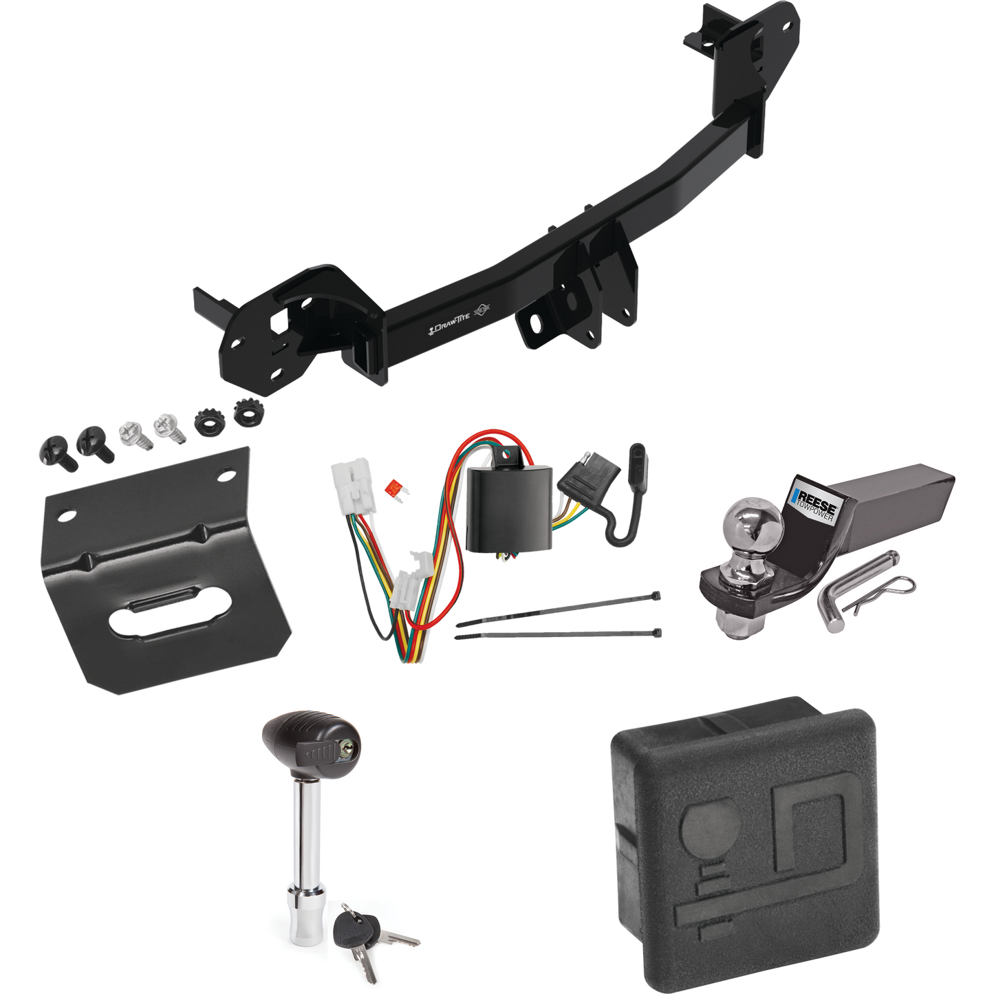 Fits 2019-2022 Subaru Forester Trailer Hitch Tow PKG w/ 4-Flat Wiring + Starter Kit Ball Mount w/ 2" Drop & 2" Ball + Wiring Bracket + Hitch Lock + Hitch Cover By Draw-Tite