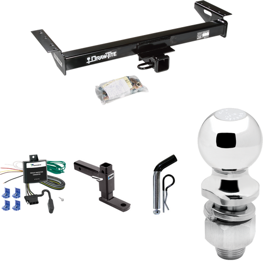 Fits 1984-1996 Jeep Cherokee Trailer Hitch Tow PKG w/ 4-Flat Wiring Harness + Adjustable Drop Rise Ball Mount + Pin/Clip + 2" Ball By Draw-Tite