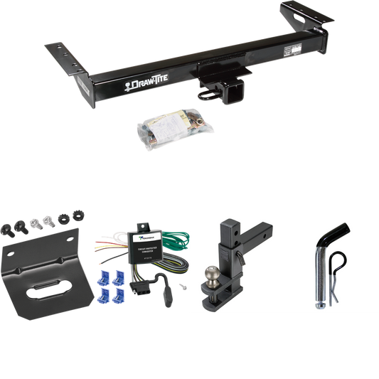 Fits 1984-1996 Jeep Cherokee Trailer Hitch Tow PKG w/ 4-Flat Wiring Harness + Adjustable Drop Rise Clevis Hitch Ball Mount w/ 2" Ball + Pin/Clip + Wiring Bracket By Draw-Tite