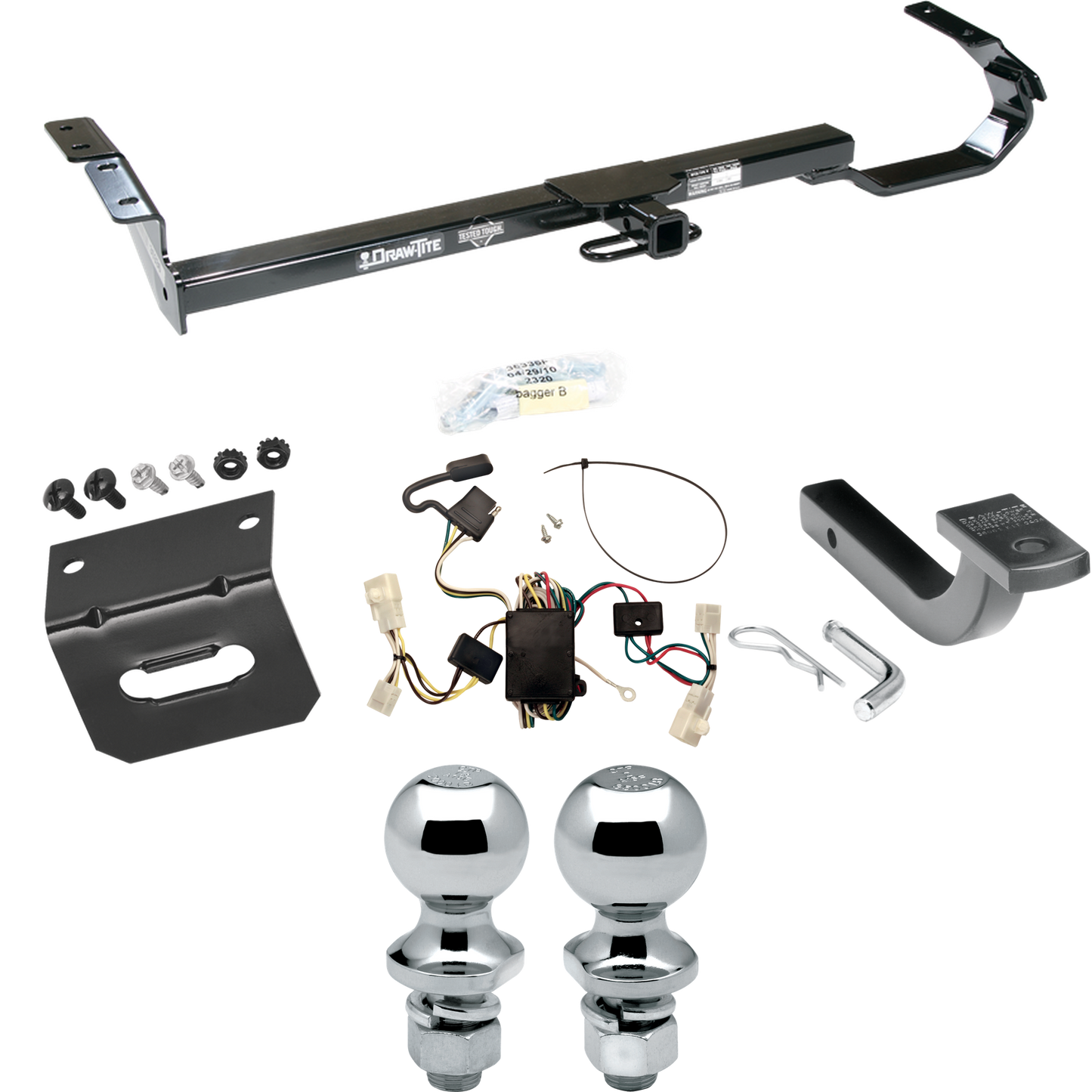 Fits 2002-2006 Toyota Camry Trailer Hitch Tow PKG w/ 4-Flat Wiring Harness + Draw-Bar + 1-7/8" + 2" Ball + Wiring Bracket (For Sedan Models) By Draw-Tite