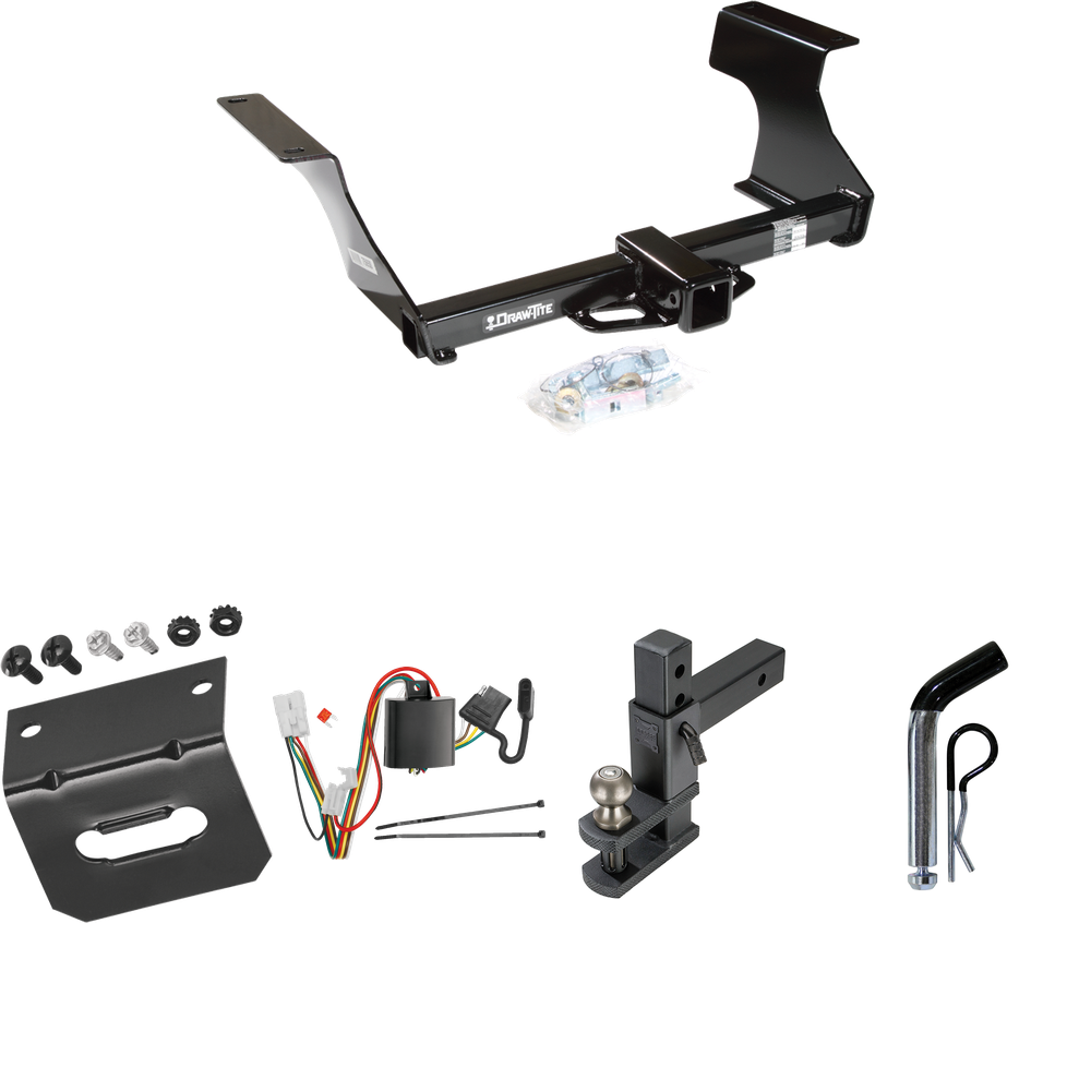 Fits 2009-2013 Subaru Forester Trailer Hitch Tow PKG w/ 4-Flat Wiring Harness + Adjustable Drop Rise Clevis Hitch Ball Mount w/ 2" Ball + Pin/Clip + Wiring Bracket By Draw-Tite