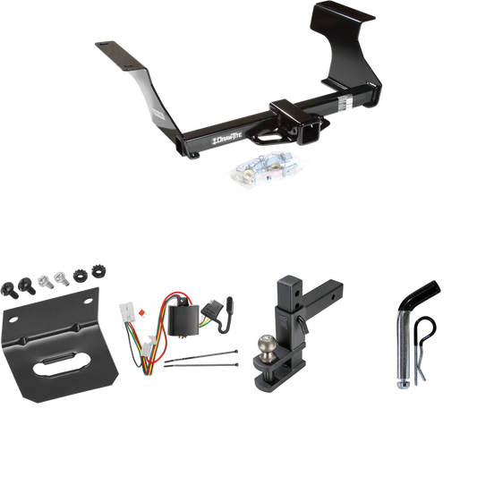 Fits 2009-2013 Subaru Forester Trailer Hitch Tow PKG w/ 4-Flat Wiring Harness + Adjustable Drop Rise Clevis Hitch Ball Mount w/ 2" Ball + Pin/Clip + Wiring Bracket By Draw-Tite