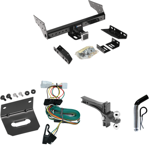 Fits 1997-2001 Jeep Cherokee Trailer Hitch Tow PKG w/ 4-Flat Wiring Harness + Dual Adjustable Drop Rise Ball Ball Mount 2" & 2-5/16" Trailer Balls + Pin/Clip + Wiring Bracket By Reese Towpower