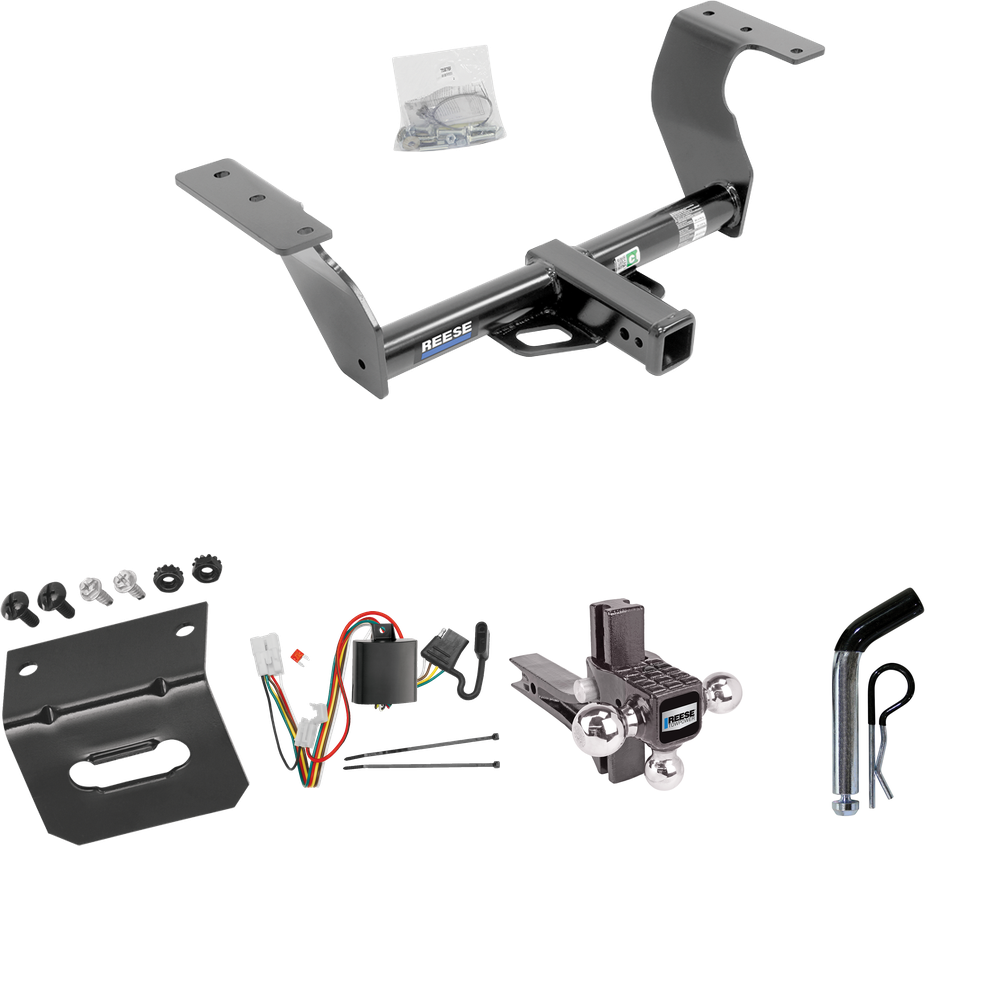 Fits 2014-2018 Subaru Forester Trailer Hitch Tow PKG w/ 4-Flat Wiring Harness + Adjustable Drop Rise Triple Ball Ball Mount 1-7/8" & 2" & 2-5/16" Trailer Balls + Pin/Clip + Wiring Bracket By Reese Towpower