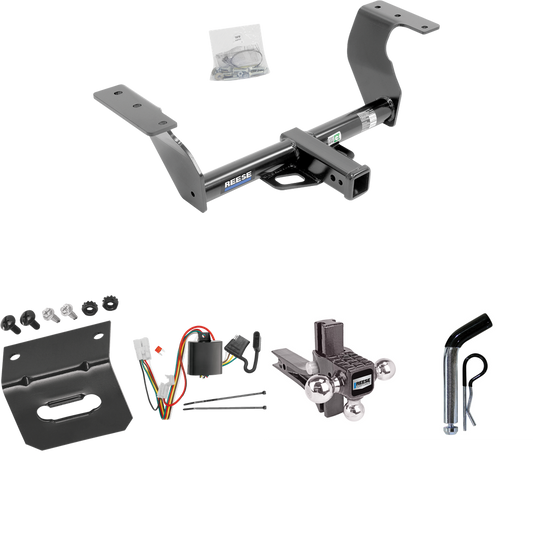 Fits 2014-2018 Subaru Forester Trailer Hitch Tow PKG w/ 4-Flat Wiring Harness + Adjustable Drop Rise Triple Ball Ball Mount 1-7/8" & 2" & 2-5/16" Trailer Balls + Pin/Clip + Wiring Bracket By Reese Towpower