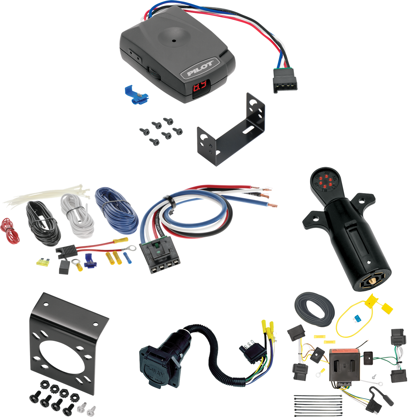 Se adapta al cableado de 7 vías Ford Edge RV 2007-2010 + control de freno piloto serie Pro + adaptador de cableado BC genérico + probador de 7 vías de Tekonsha