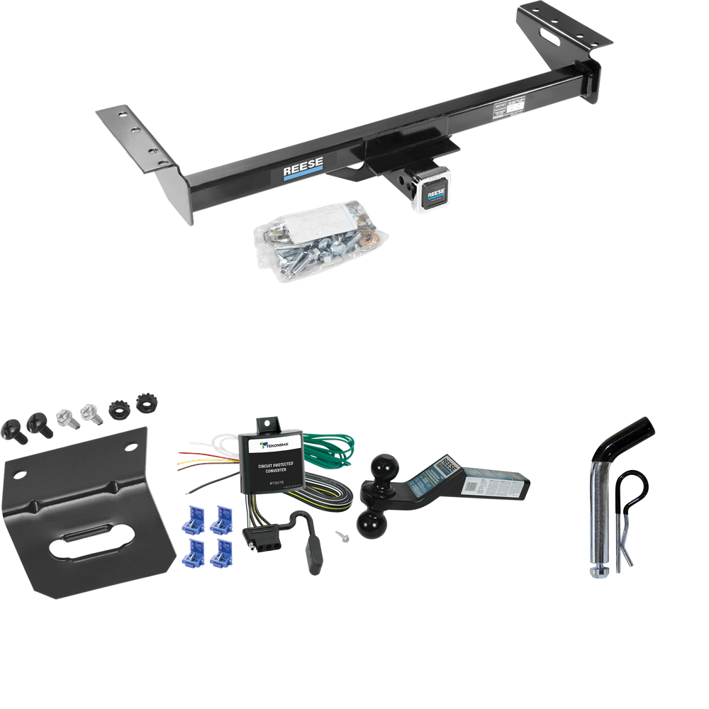 Fits 1984-1990 Jeep Wagoneer Trailer Hitch Tow PKG w/ 4-Flat Wiring Harness + Dual Ball Ball Mount 2" & 2-5/16" Trailer Balls + Pin/Clip +  Wiring Bracket By Reese Towpower