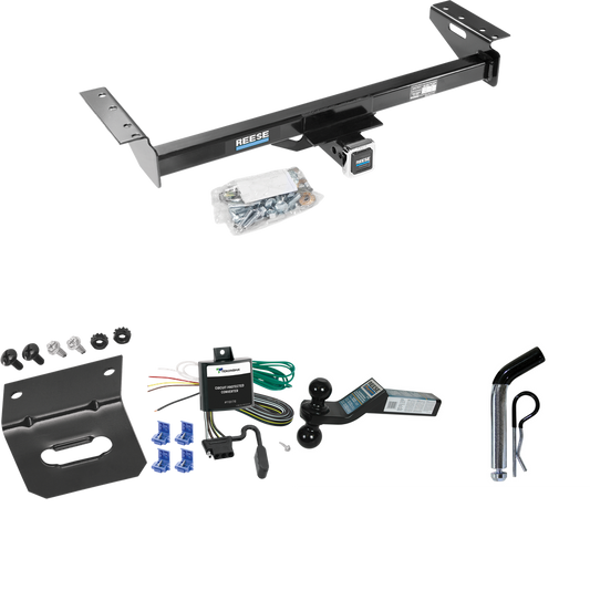 Fits 1984-1990 Jeep Wagoneer Trailer Hitch Tow PKG w/ 4-Flat Wiring Harness + Dual Ball Ball Mount 2" & 2-5/16" Trailer Balls + Pin/Clip +  Wiring Bracket By Reese Towpower