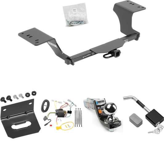 Fits 2012-2017 Toyota Camry Trailer Hitch Tow PKG w/ 4-Flat Wiring Harness + Interlock Starter Kit w/ 2" Ball 2-1/2" Drop 2" Rise + Wiring Bracket + Hitch Lock (Excludes: Hybrid Models) By Draw-Tite