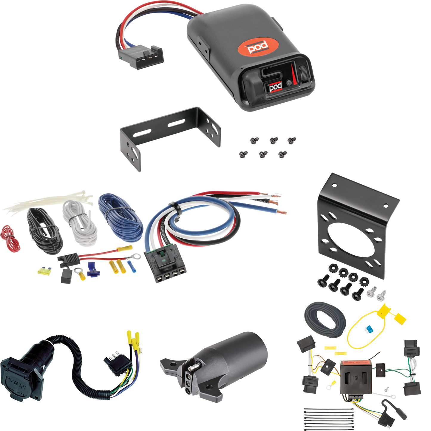 Se adapta al cableado de 7 vías para vehículos recreativos Ford Escape 2008-2012 + control de freno POD de la serie Pro + adaptador de cableado BC genérico + adaptador de 7 a 4 vías de Tekonsha