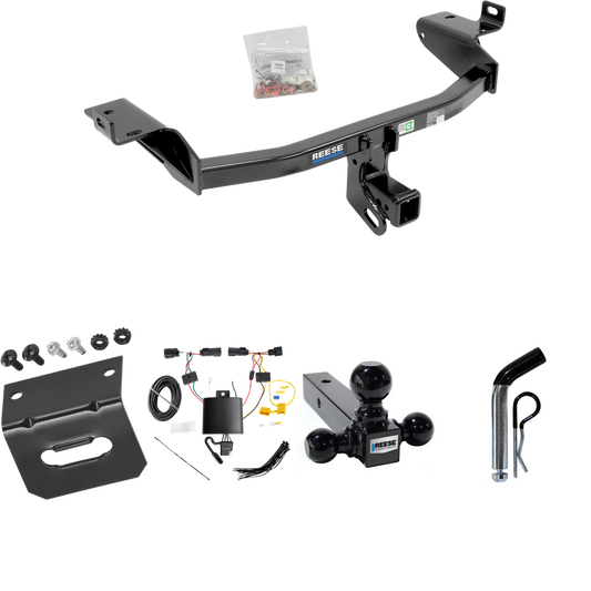 Fits 2019-2023 Jeep Cherokee Trailer Hitch Tow PKG w/ 4-Flat Wiring Harness + Triple Ball Ball Mount 1-7/8" & 2" & 2-5/16" Trailer Balls + Pin/Clip + Wiring Bracket By Reese Towpower