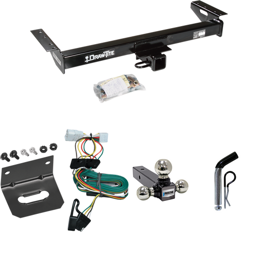 Fits 1997-2001 Jeep Cherokee Trailer Hitch Tow PKG w/ 4-Flat Wiring Harness + Triple Ball Ball Mount 1-7/8" & 2" & 2-5/16" Trailer Balls + Pin/Clip + Wiring Bracket By Draw-Tite