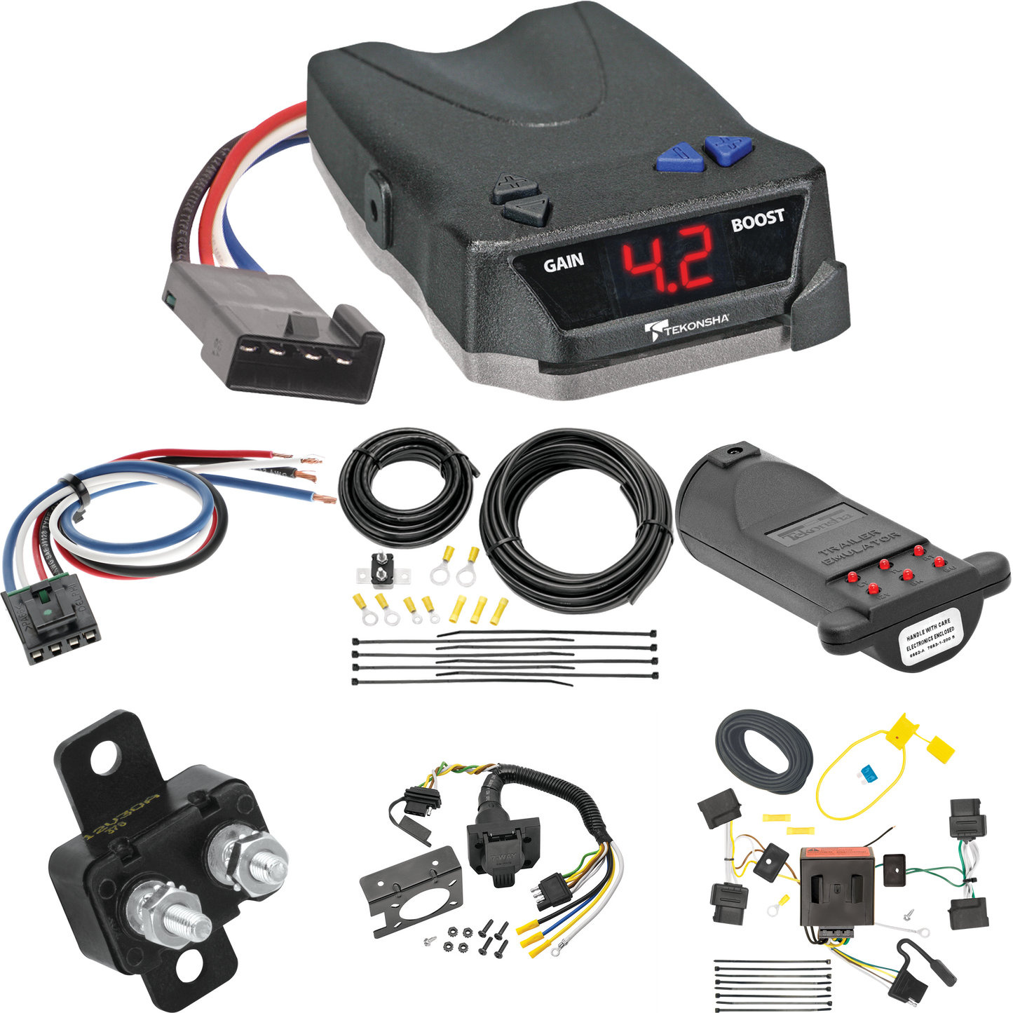 Se adapta al cableado de RV de 7 vías Mercury Mariner 2005-2011 + control de frenos Tekonsha BRAKE-EVN + adaptador de cableado BC genérico + probador de 7 vías y emulador de remolque de Tekonsha