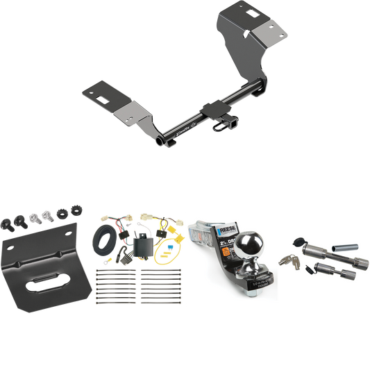 Fits 2018-2023 Toyota Camry Trailer Hitch Tow PKG w/ 4-Flat Wiring Harness + Interlock Starter Kit w/ 2" Ball 2-1/2" Drop 2" Rise + Wiring Bracket + Dual Hitch & Coupler Locks (Excludes: Hybrid Models) By Draw-Tite