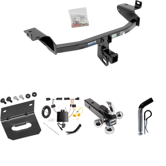 Fits 2019-2023 Jeep Cherokee Trailer Hitch Tow PKG w/ 4-Flat Wiring Harness + Triple Ball Ball Mount 1-7/8" & 2" & 2-5/16" Trailer Balls w/ Tow Hook + Pin/Clip + Wiring Bracket By Reese Towpower