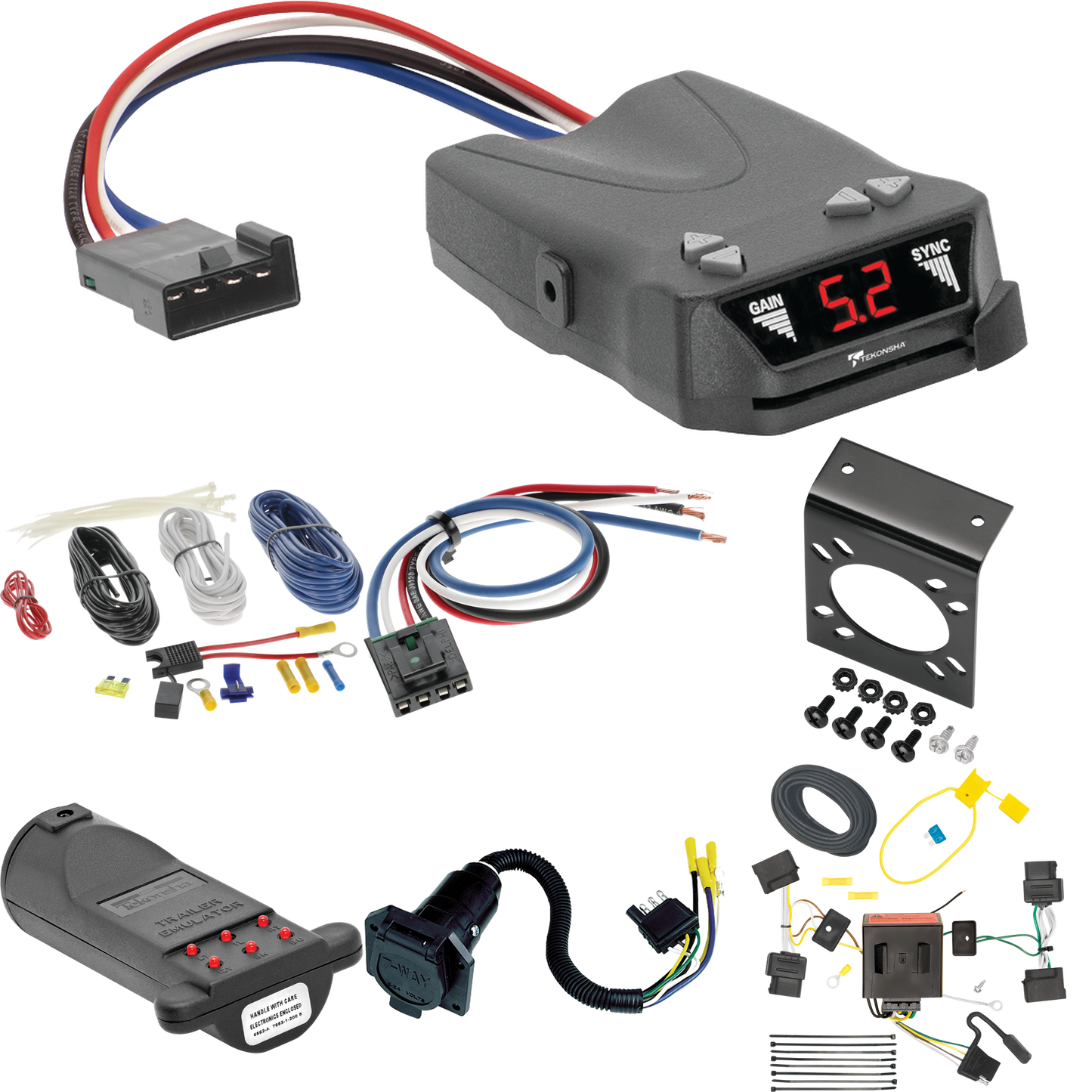 Se adapta al cableado de RV de 7 vías Mercury Mariner 2005-2011 + control de frenos Tekonsha Brakeman IV + adaptador de cableado BC genérico + probador de 7 vías y emulador de remolque de Tekonsha