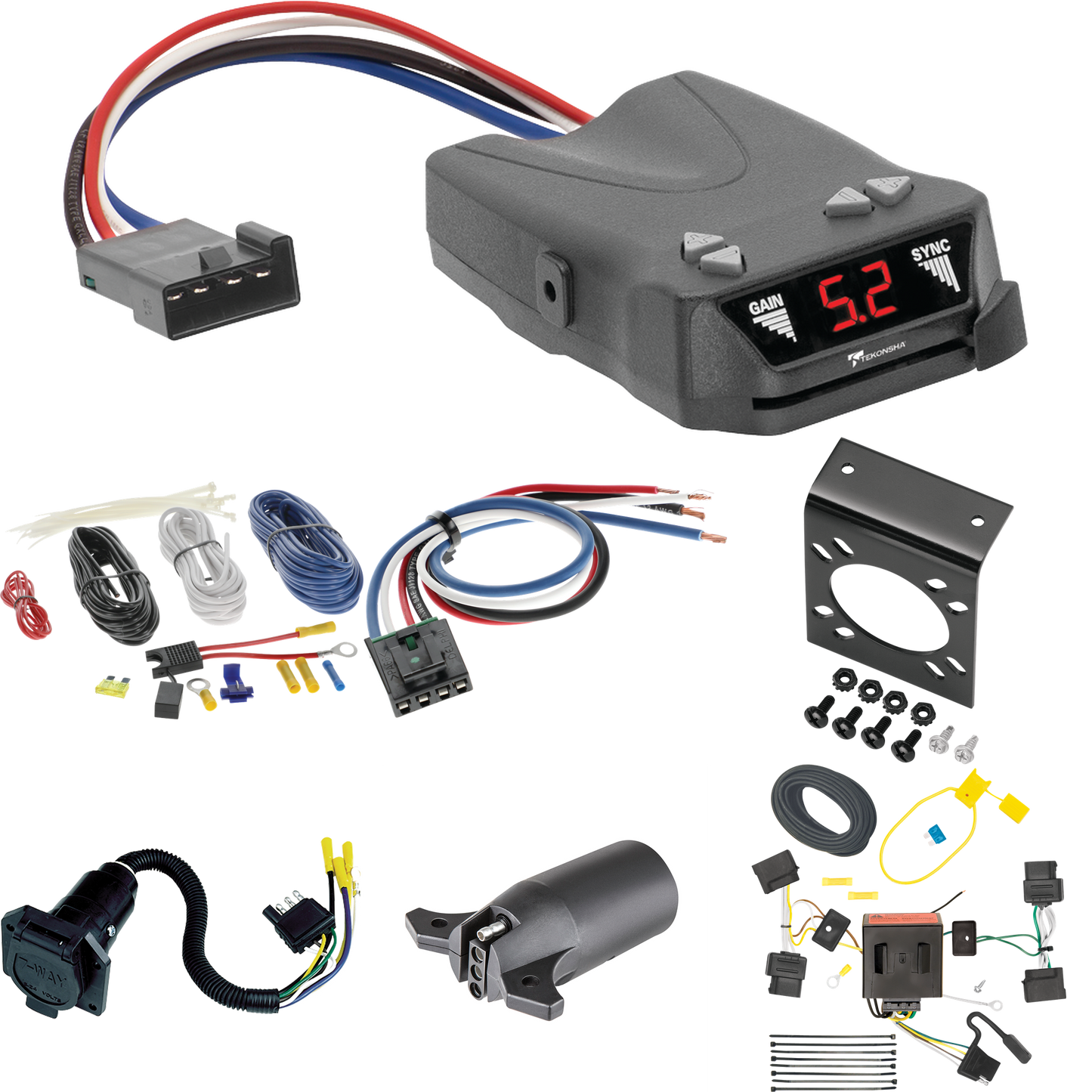 Se adapta al cableado de RV de 7 vías Mercury Mariner 2005-2011 + control de frenos Tekonsha Brakeman IV + adaptador de cableado BC genérico + adaptador de 7 vías a 4 vías de Tekonsha