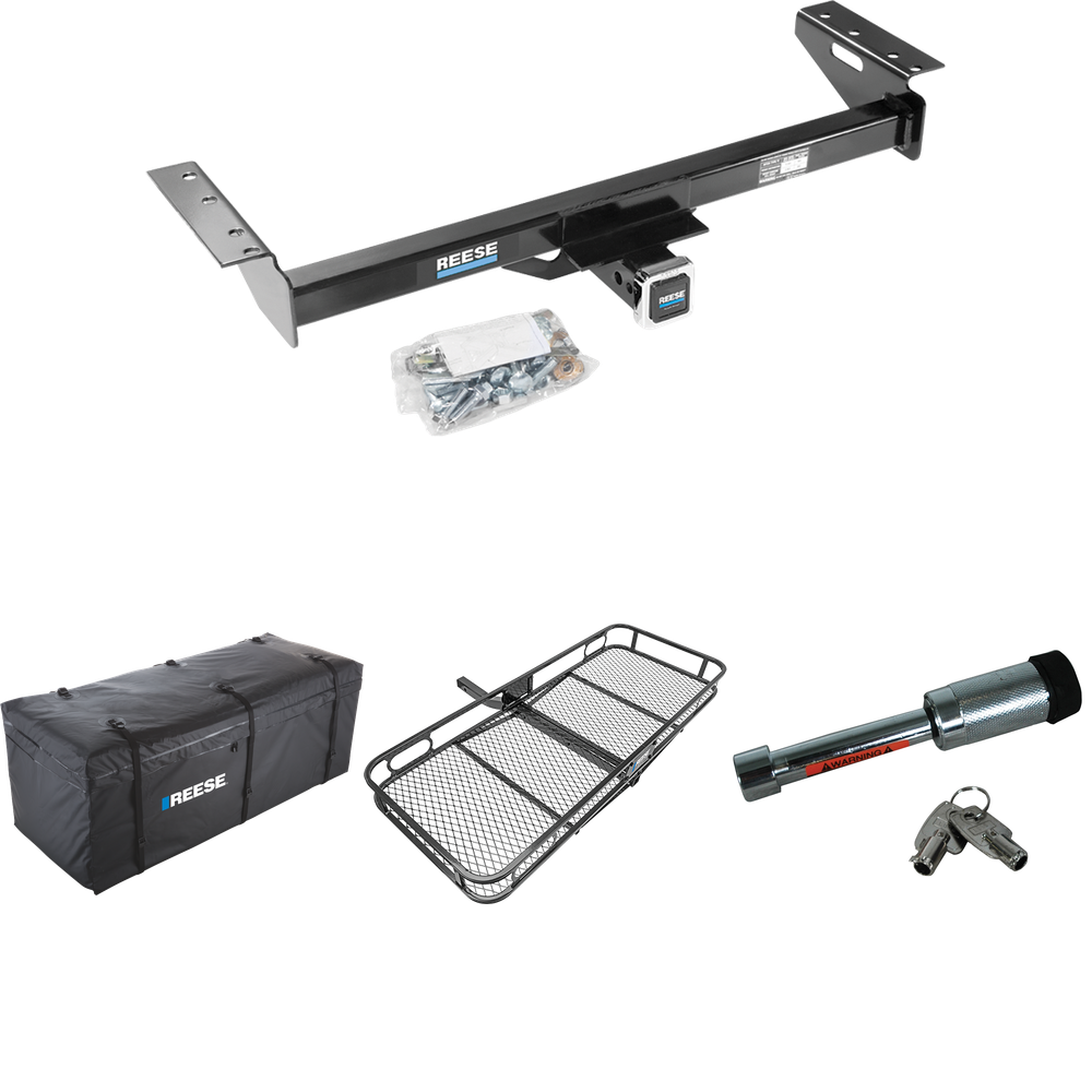 Fits 1984-1990 Jeep Wagoneer Trailer Hitch Tow PKG w/ 60" x 24" Cargo Carrier + Cargo Bag + Hitch Lock By Reese Towpower