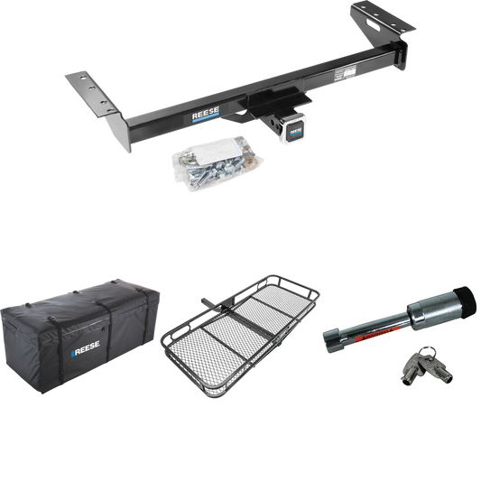 Fits 1984-1990 Jeep Wagoneer Trailer Hitch Tow PKG w/ 60" x 24" Cargo Carrier + Cargo Bag + Hitch Lock By Reese Towpower