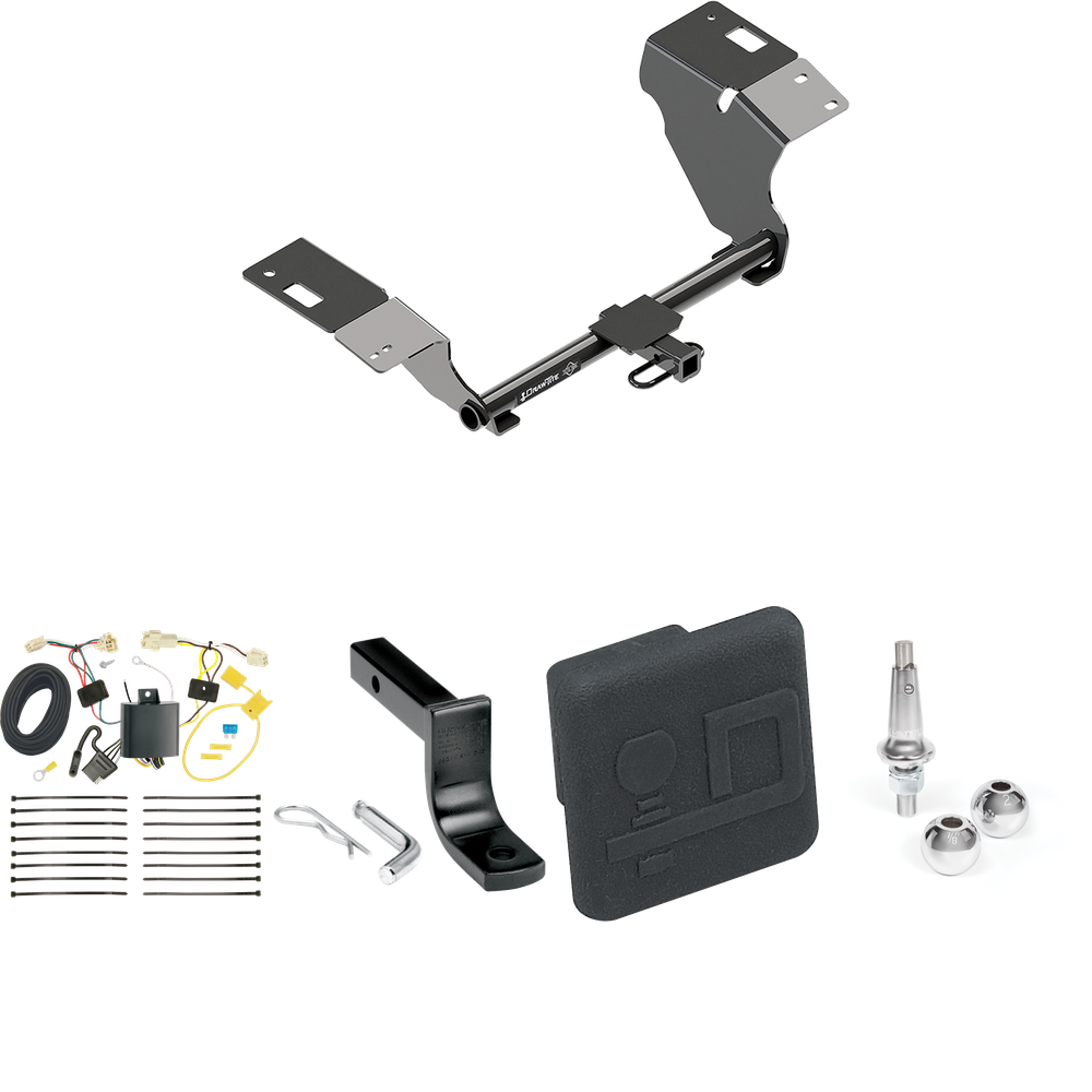 Fits 2018-2023 Toyota Camry Trailer Hitch Tow PKG w/ 4-Flat Wiring Harness + Draw-Bar + Interchangeable 1-7/8" & 2" Balls + Hitch Cover (Excludes: Hybrid Models) By Draw-Tite