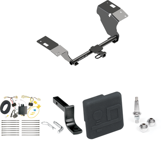 Fits 2018-2023 Toyota Camry Trailer Hitch Tow PKG w/ 4-Flat Wiring Harness + Draw-Bar + Interchangeable 1-7/8" & 2" Balls + Hitch Cover (Excludes: Hybrid Models) By Draw-Tite