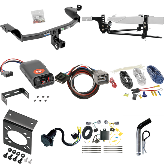 Fits 2014-2018 Jeep Cherokee Trailer Hitch Tow PKG w/ 6K Round Bar Weight Distribution Hitch w/ 2-5/16" Ball + Pin/Clip + Pro Series POD Brake Control + Plug & Play BC Adapter + 7-Way RV Wiring By Reese Towpower