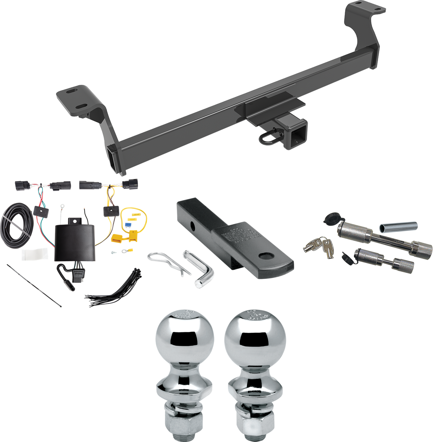 Fits 2020-2022 Ford Escape Trailer Hitch Tow PKG w/ 4-Flat Wiring Harness + Draw-Bar + 1-7/8" + 2" Ball + Dual Hitch & Coupler Locks (Excludes: Hybrid Models) By Reese Towpower