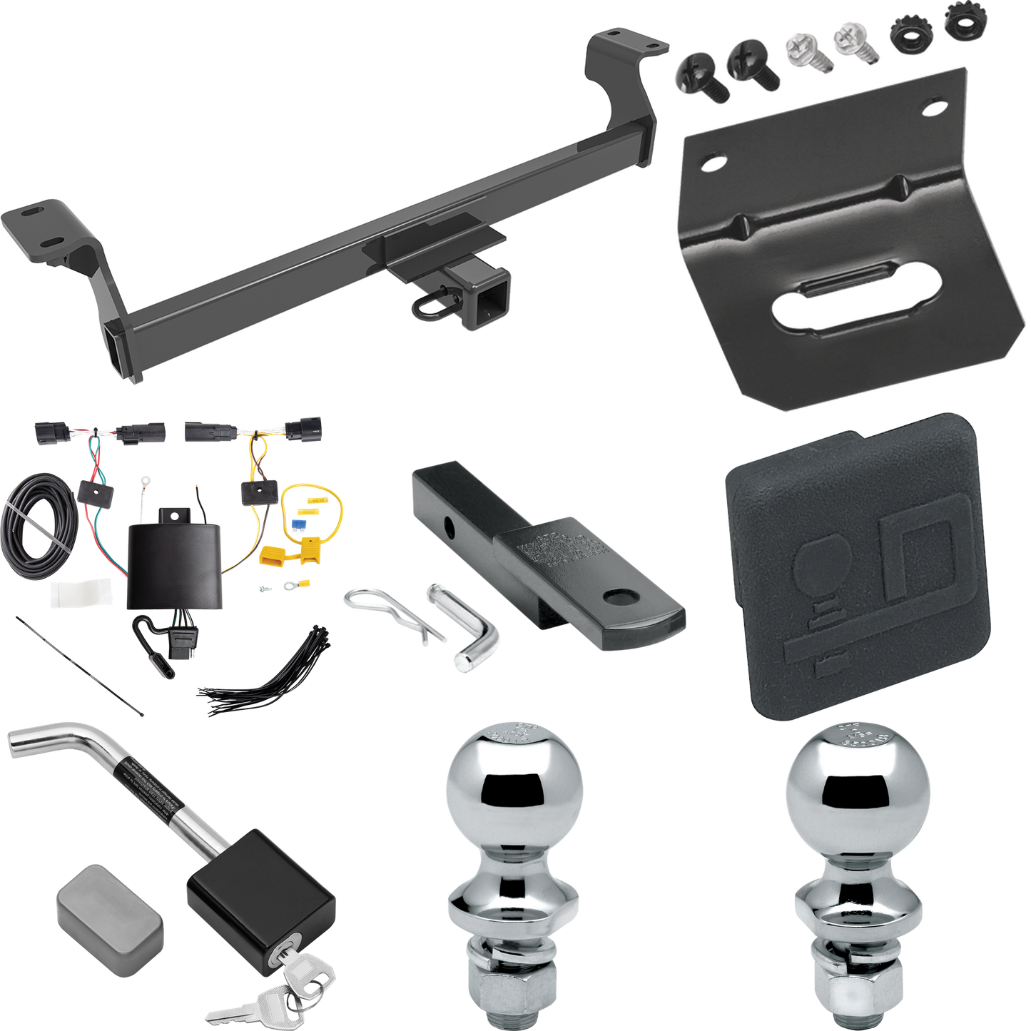 Fits 2020-2022 Ford Escape Trailer Hitch Tow PKG w/ 4-Flat Wiring Harness + Draw-Bar + 1-7/8" + 2" Ball + Wiring Bracket + Hitch Cover + Hitch Lock (Excludes: Hybrid Models) By Draw-Tite