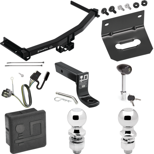 Fits 2020-2023 Cadillac XT6 Trailer Hitch Tow PKG w/ 4-Flat Wiring + Ball Mount w/ 4" Drop + 2" Ball + 2-5/16" Ball + Wiring Bracket + Hitch Lock + Hitch Cover By Draw-Tite