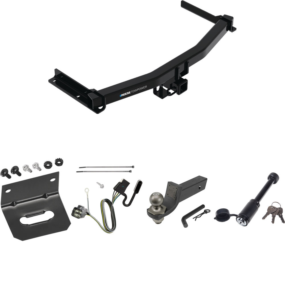 Fits 2020-2023 Cadillac XT6 Trailer Hitch Tow PKG w/ 4-Flat Wiring + Interlock Tactical Starter Kit w/ 2" Drop & 2" Ball + Tactical Dogbone Lock + Wiring Bracket By Reese Towpower